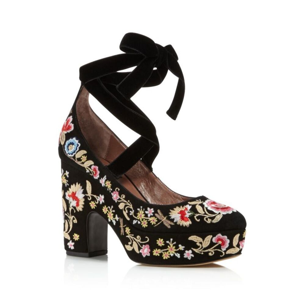 TABITHA SIMMONS Womens Pink Black Velvet 4" Block Sky Platform Pumps 37.5 B